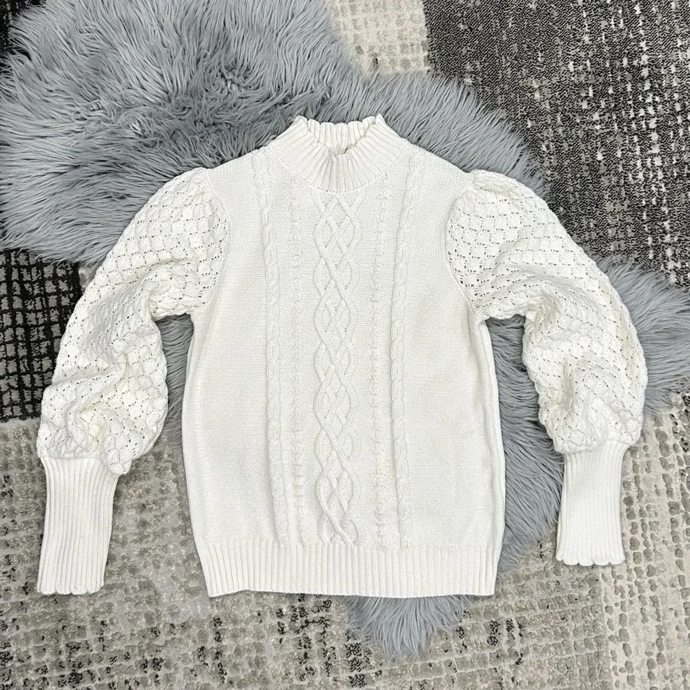 Janie & Jack Cream Cable‎ Knit Scalloped Collar Sweater Youth Size 18